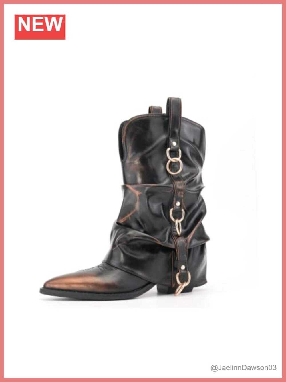 Faux Leather Western Cowboy Boots Pointed Toe Mid Calf Pull On